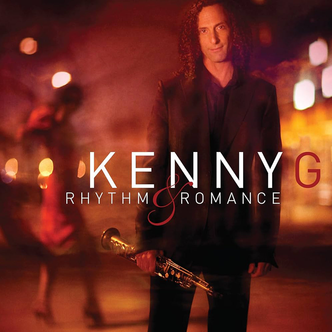 Album cover featuring a person holding a saxophone with 'Kenny G Rhythm & Romance' text.